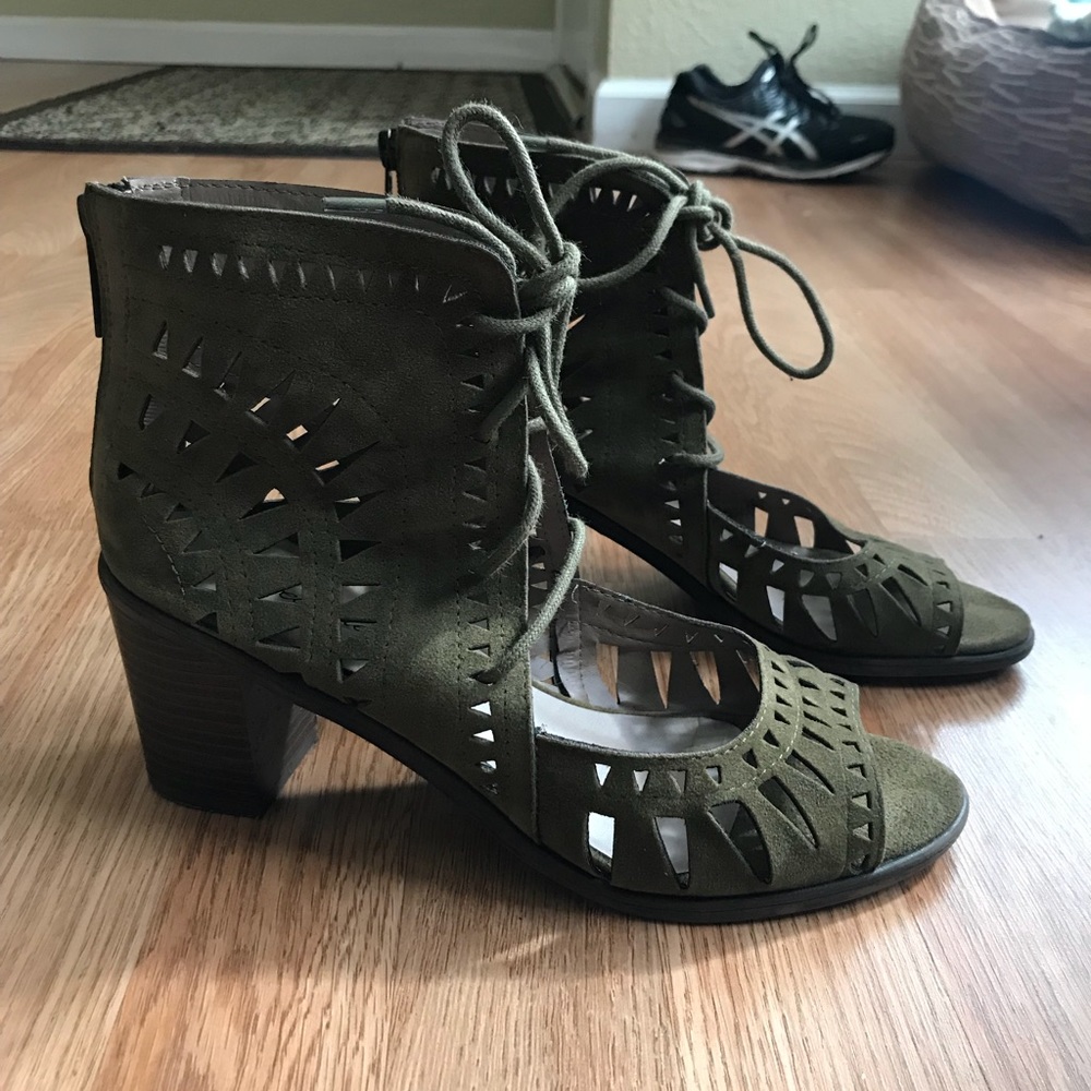 Olive green heeled sandals